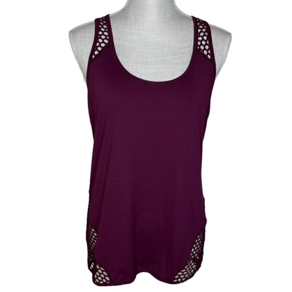 YOGALICIOUS Athletic Purple Mesh Cut Out Tank Top - Size Medium - Picture 1 of 4